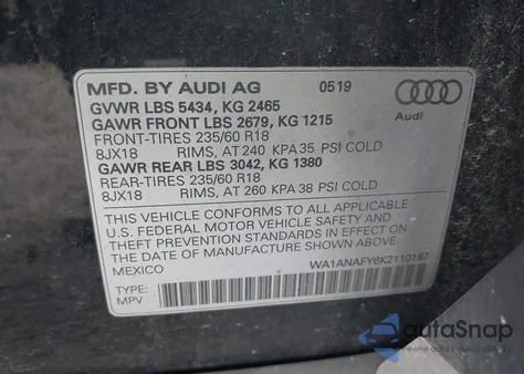 2019 Audi Q5 45 Premium z USA, uszkodzony, nr VIN WA1ANAFY6K2110187